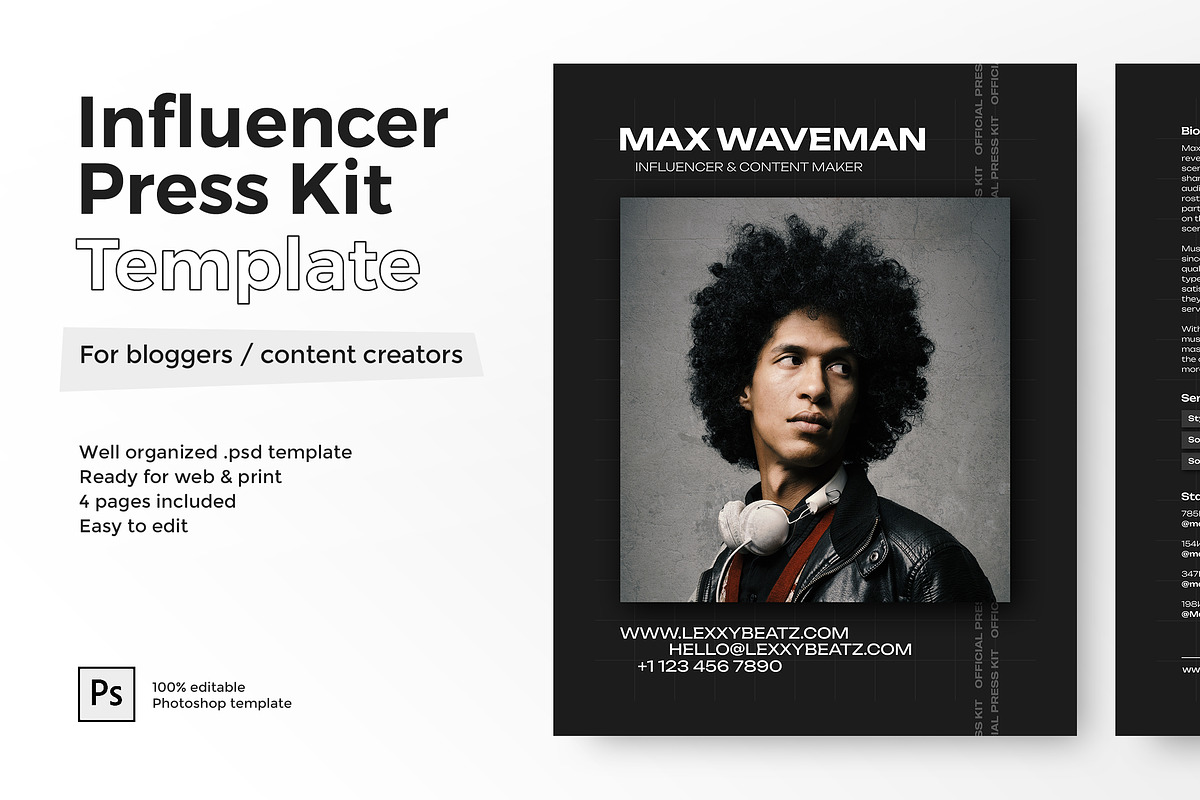 Influencer / Blogger Press Kit, a Resume Template by vinyljunkie (Photo 1 of 3)