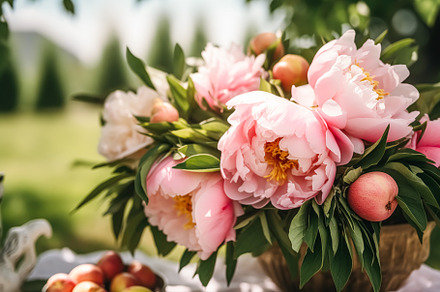Country life, garden and floral decor, peony flowers bouquet in, a Nature Photo by Anneleven