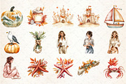 Watercolor Coastal Autumn Clipart, an Illustration by Rose Art (Thumbnail 2 of 7)
