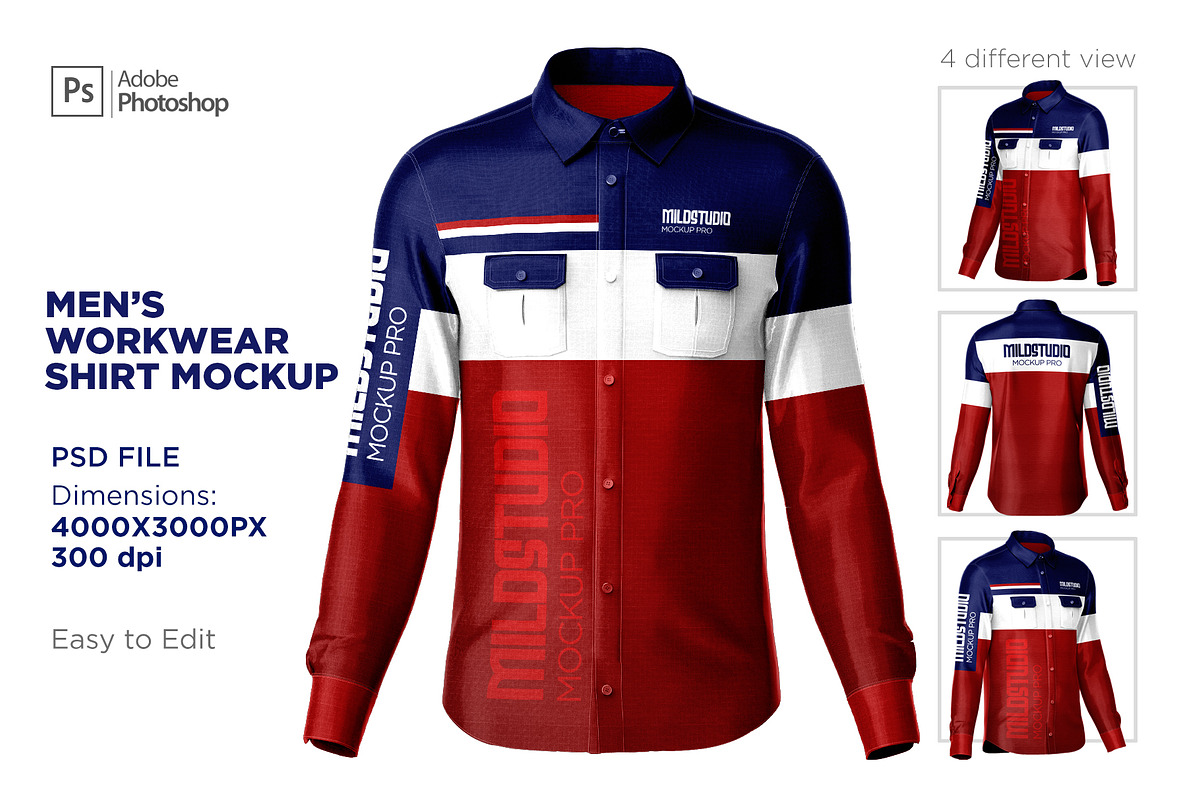 Men's workwear shirt set mockup, a Books & Magazine Mockup by Mildstudio (Photo 1 of 8)