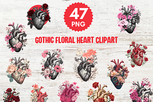 47 Gothic Floral Heart Clipart, a Seasonal Illustration by LA Design