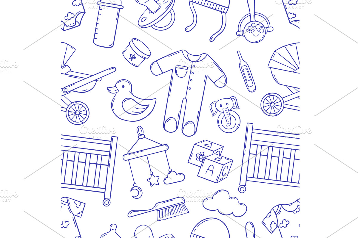 Doodle baby elements seamless, an Illustration by Valerie Bodnar