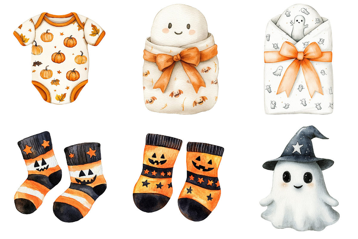 Halloween Baby Shower Clipart Bundle, a Seasonal Illustration by CitraGraphics (Photo 5 of 6)