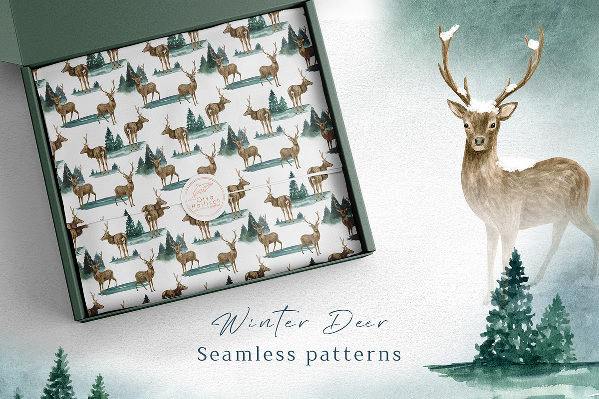 Winter Deer Watercolor Collection, an Animal Illustration by Olya Haifisch (Photo 5 of 9)