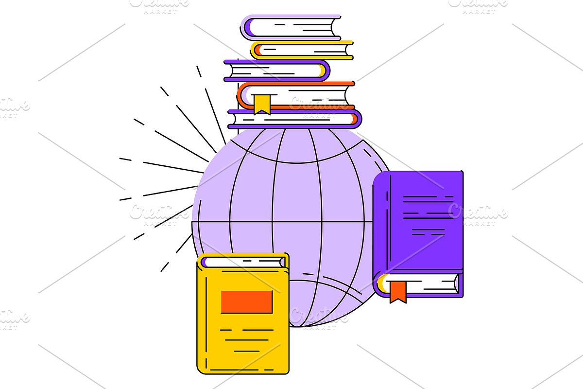 Concept all books of world., an Education Illustration by incomible