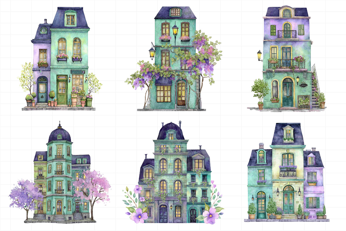 Parisian Spring Houses Watercolor Se, an Illustration by Daily.Designs (Photo 8 of 8)