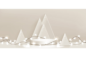 Xmas podium with bulb garland, an Illustration by art PVP - market