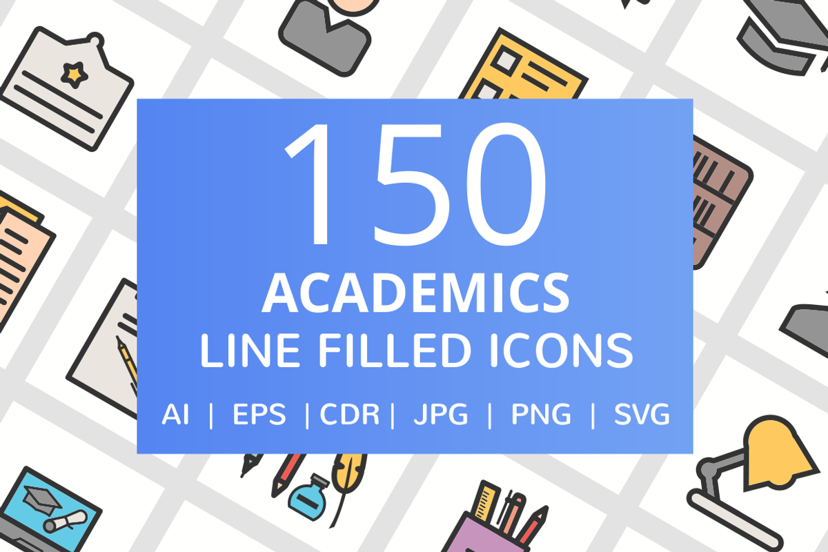 150 Academics Filled Line Icons, an Outline Icon by IconBunny (Photo 1 of 6)