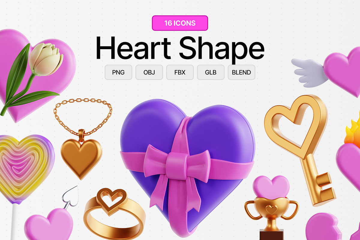 Heart Shape 3D Icon Set, an Object 3D Model by Eklip Studio (Photo 2 of 2)
