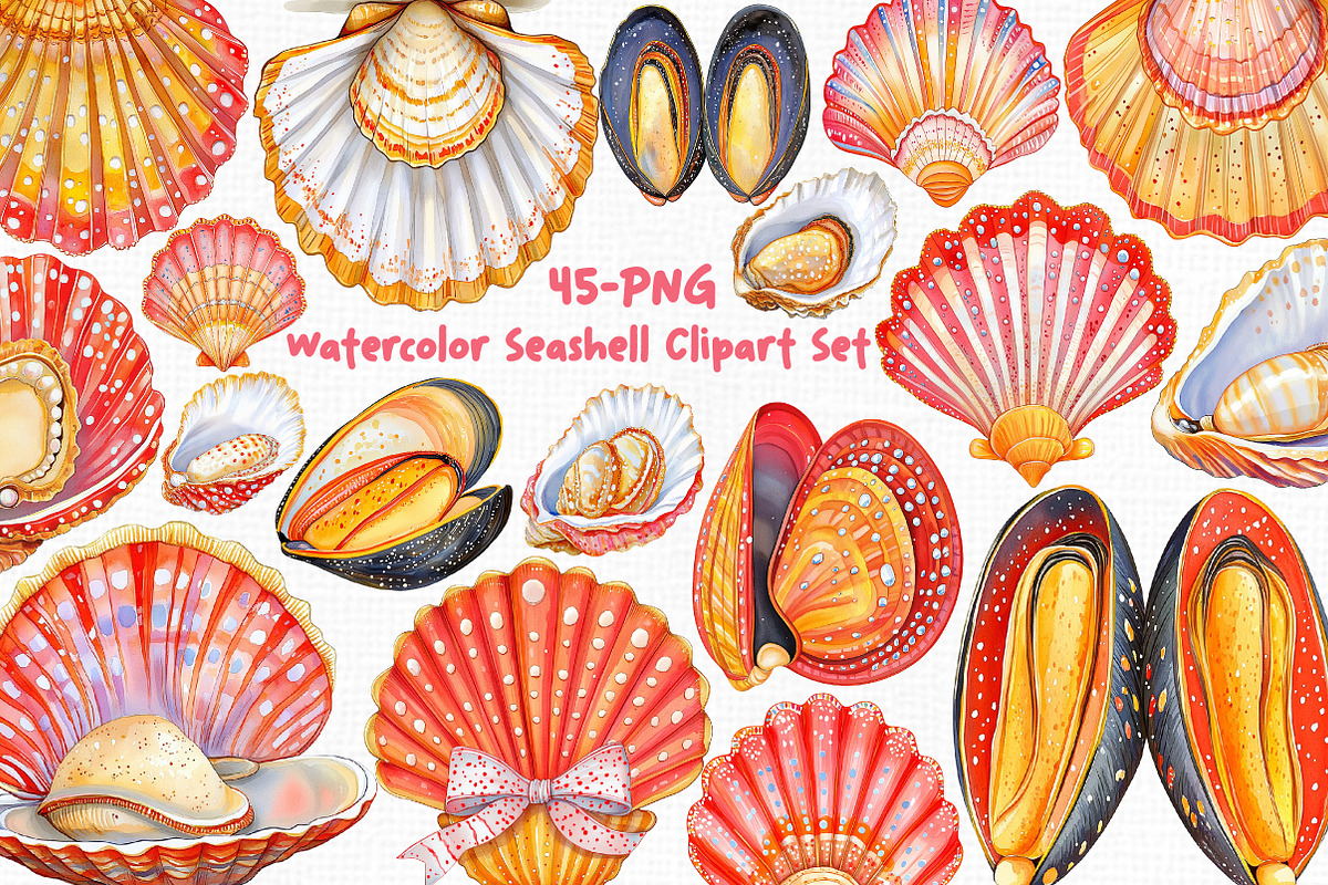 Watercolor Seashell Clipart Set, an Illustration by Libby Wishes (Photo 1 of 7)