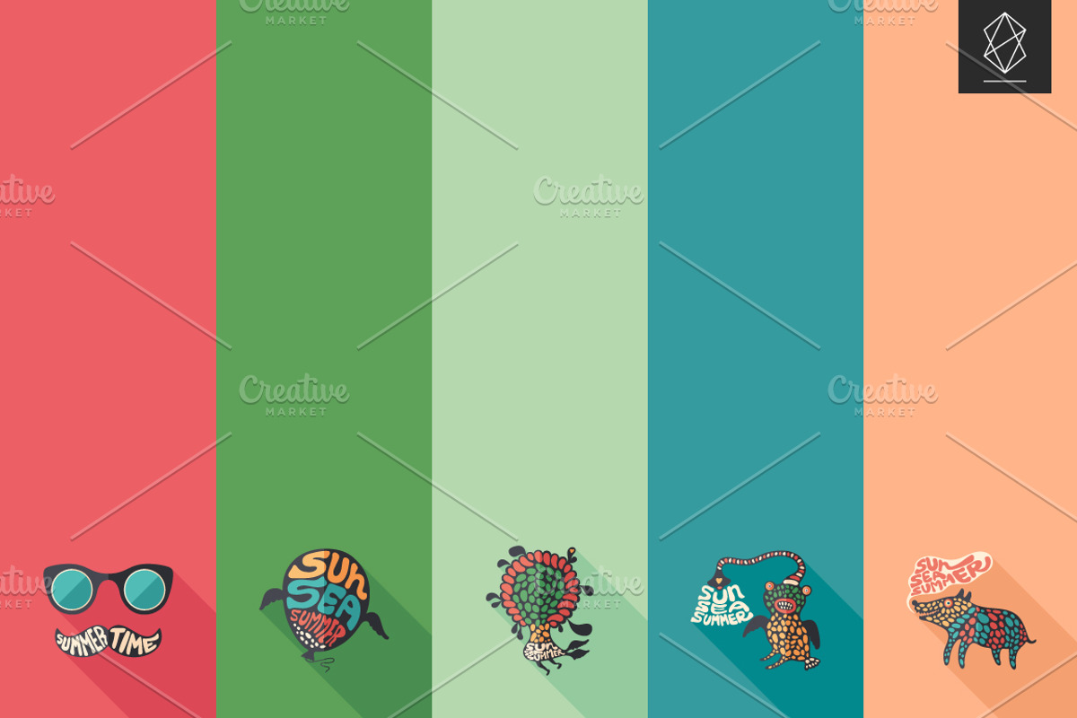 Summer time flat icon set preview 3
