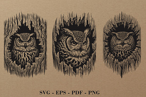 Woodland Owl Engraving Clipart, an Illustration by DevantCreate