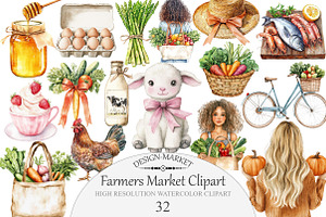 Watercolor Farmers Market Clipart, an Illustration by Design Market