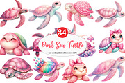Pink Sea Turtle Clipart PNG, an Illustration by Watercolor design (Thumbnail 1 of 4)