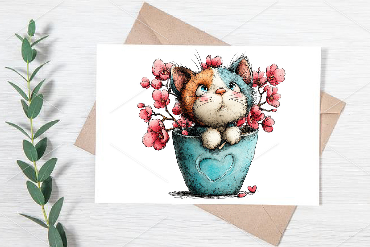 Quirky Cat Heart Valentine Clipart, an Illustration by Canvas Craft (Photo 7 of 7)