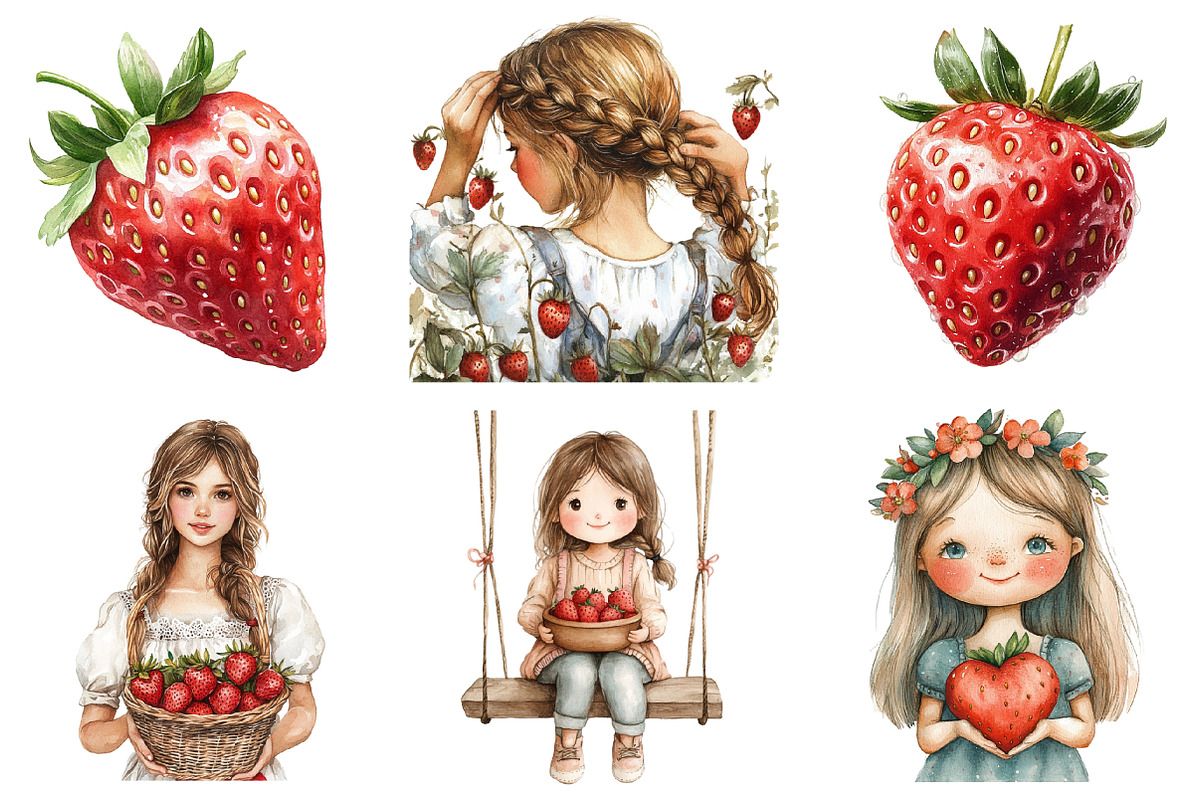 Watercolor Rustic Strawberry PNG, an Illustration by SinaCreation (Photo 4 of 5)