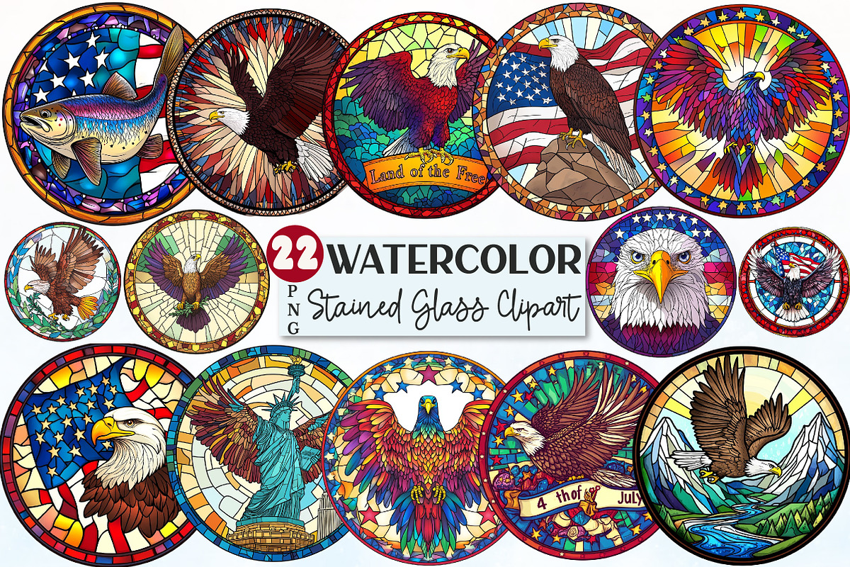 4th of July Eagle Round Stained Glas, a Seasonal Illustration by Rose Art (Photo 1 of 4)