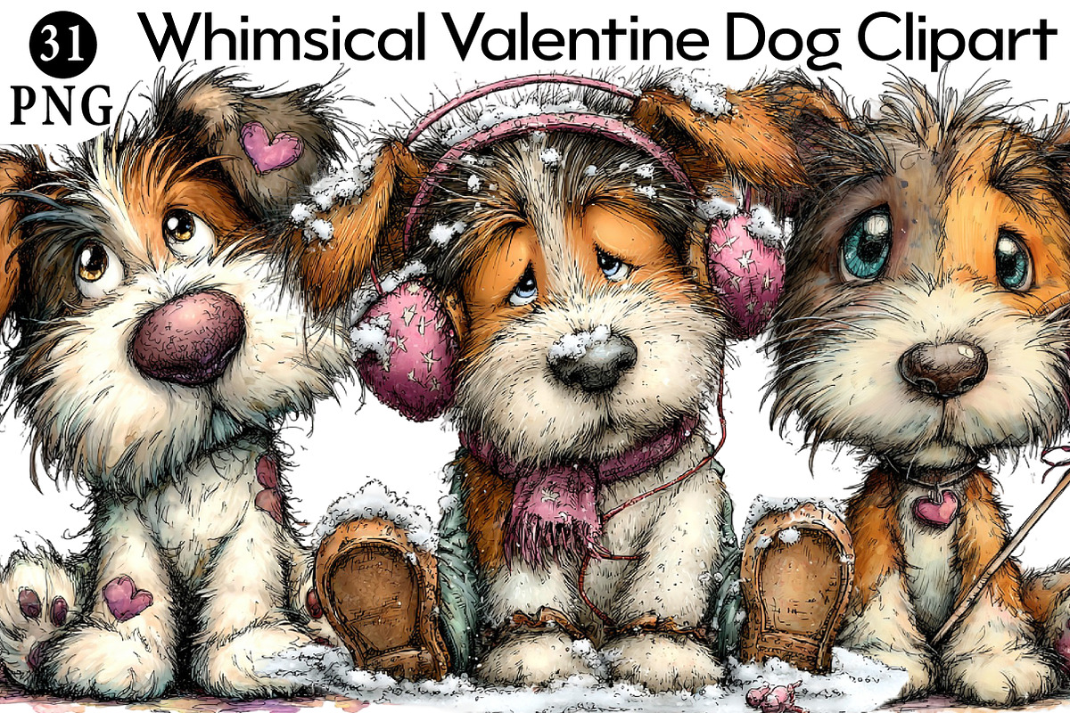 Whimsical Valentine Dog Clipart, an Illustration by Daily.Designs (Photo 1 of 7)