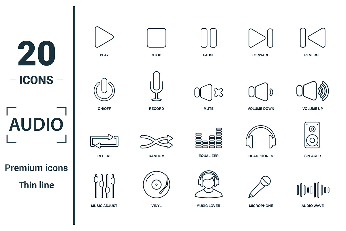 Audio Line Icon Set, an Object Graphic by Aimagenarium@gmail.com (Photo 1 of 3)