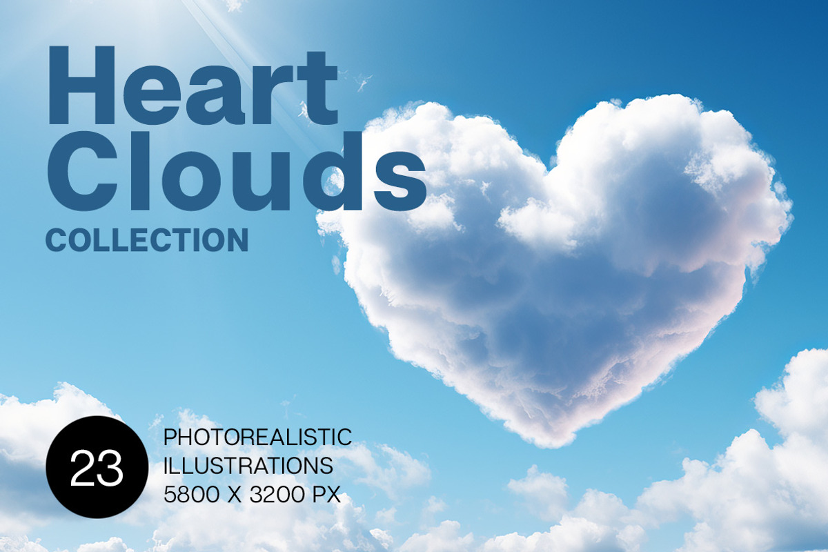 Heart Clouds. 23 images, an Object Illustration by Handmadefont (Photo 1 of 11)