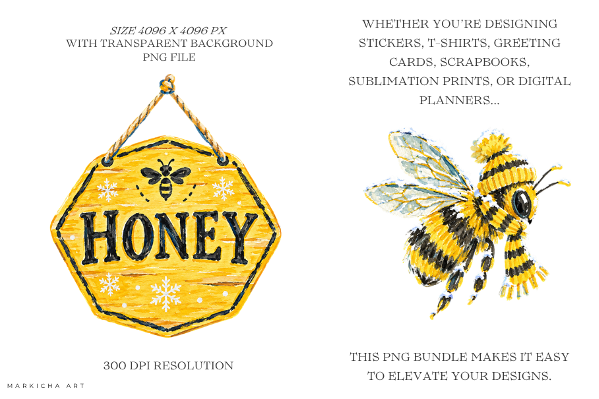 Winter Bees Garden Clipart, a Seasonal Illustration by Markicha Art (Photo 2 of 5)