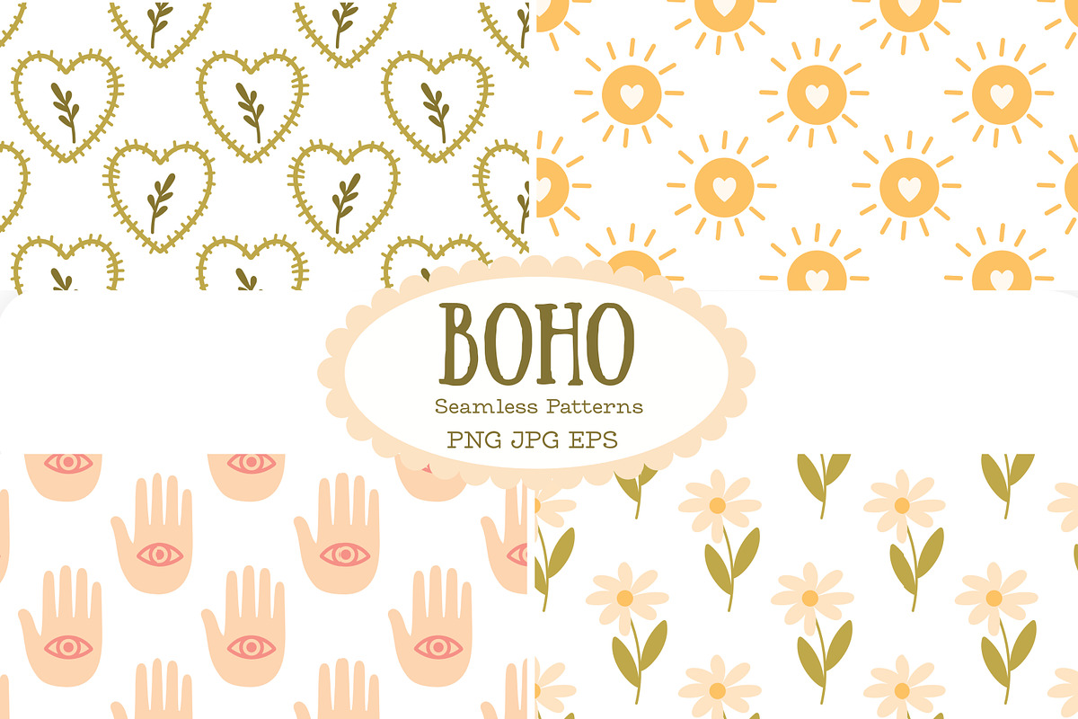 Boho Seamless patterns nature, a Decorative Illustration by Bielousova Art (Photo 1 of 7)