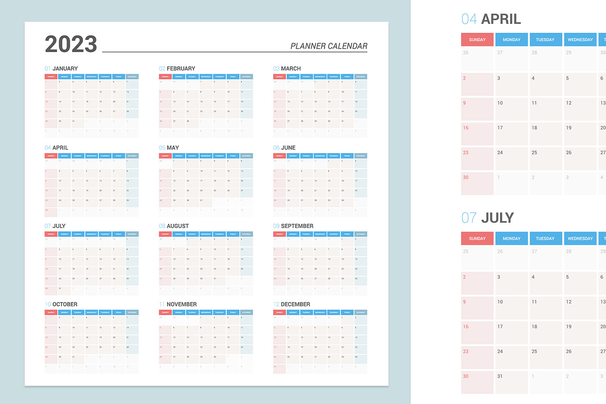 Calendar 2023 Planner Design[Sunday], a Stationery Template by WORAKAMON Design Studio (Photo 3 of 5)