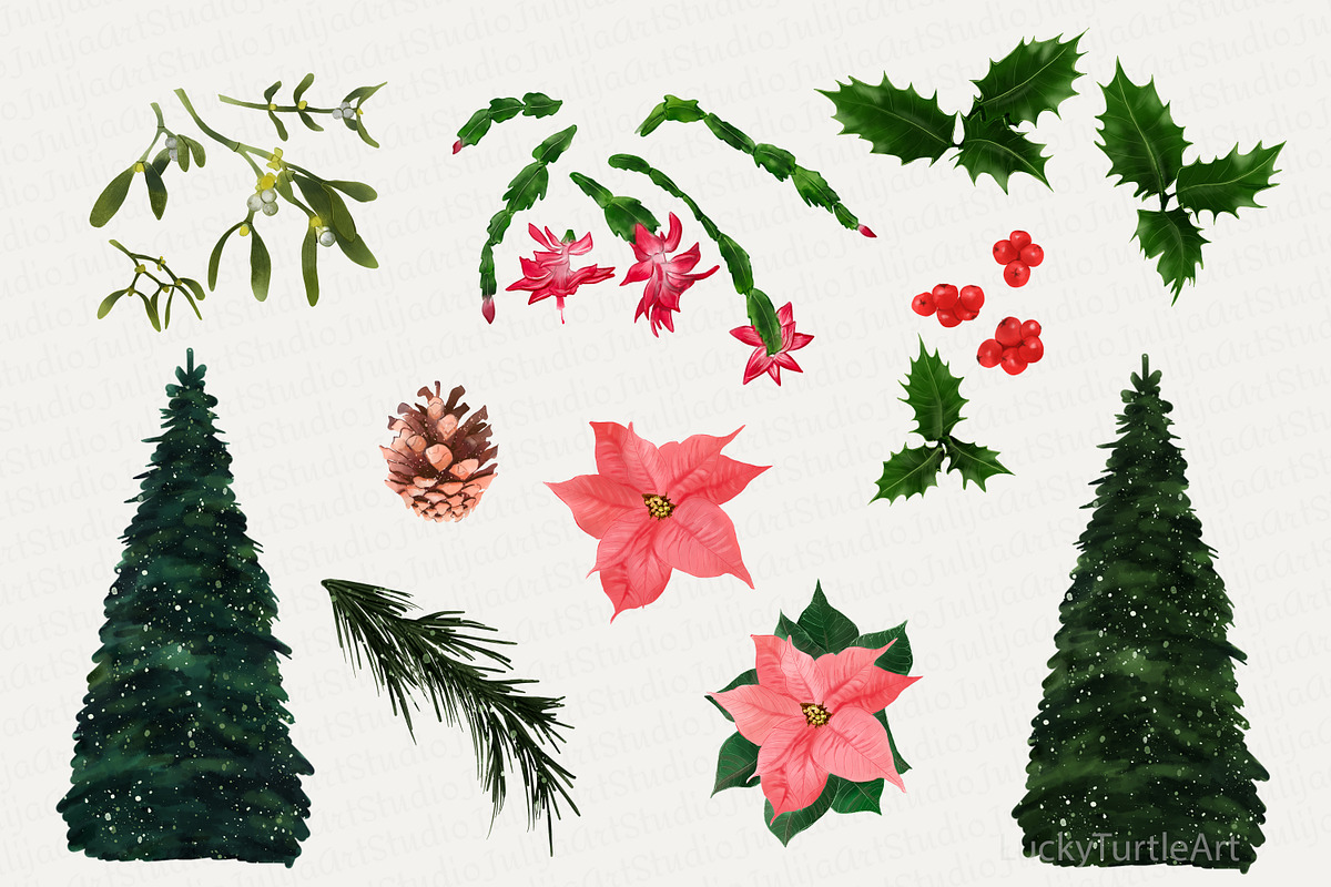 Little deer Christmas clipart, an Animal Illustration by LuckyTurtleArt (Photo 3 of 9)