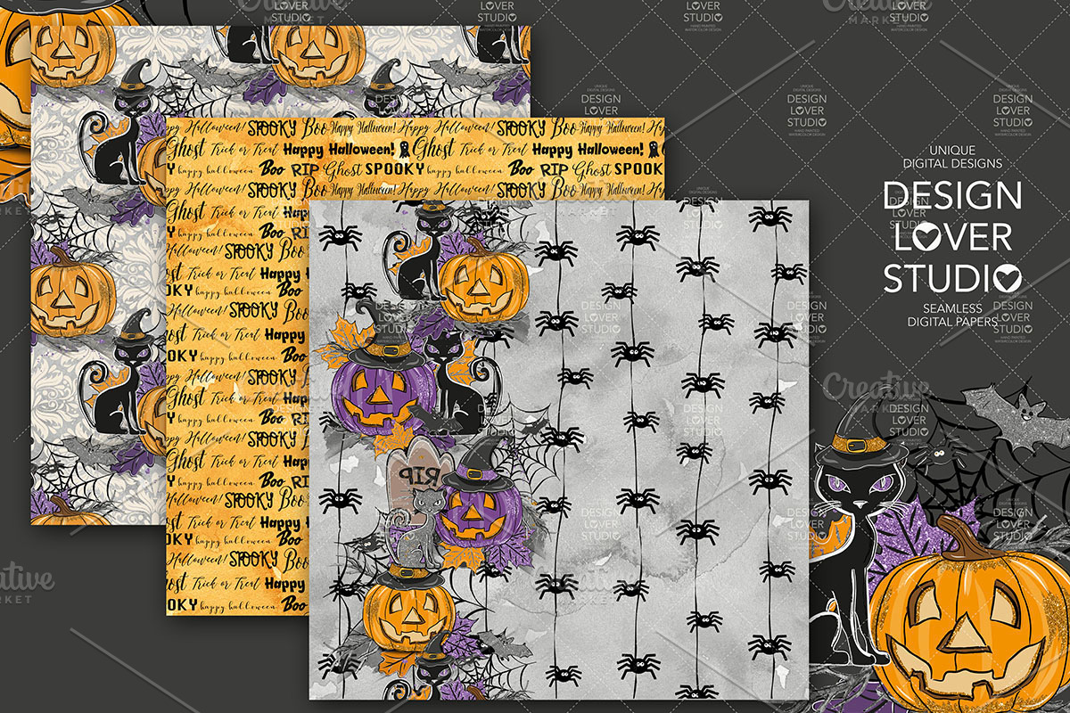 Happy Halloween digital paper pack, a Pattern Graphic by designloverstudio