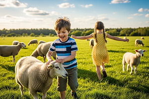 Children playing with sheep in field, a Nature Photo by zahidhossainalif