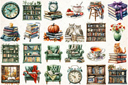 Watercolor Autumn Library Clipart, an Illustration by Libby Wishes (Thumbnail 2 of 7)