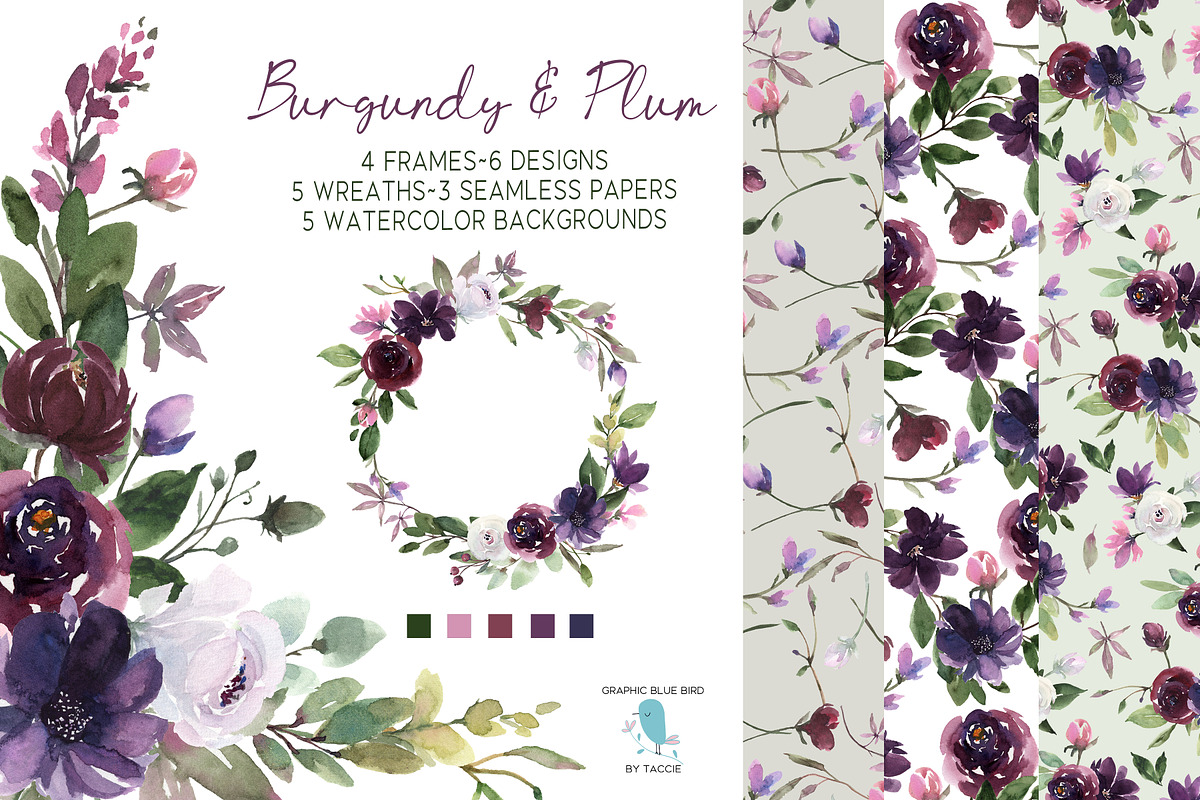 Burgundy & Plum Floral Design Kit, a Texture Illustration by Graphic Blue Bird (Photo 1 of 10)