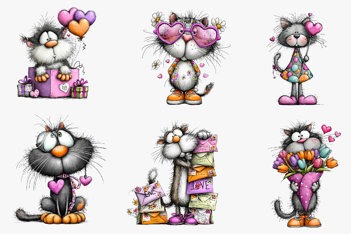 Valentine Cat Clipart Bundle, an Illustration by CreationArt (Photo 4 of 5)