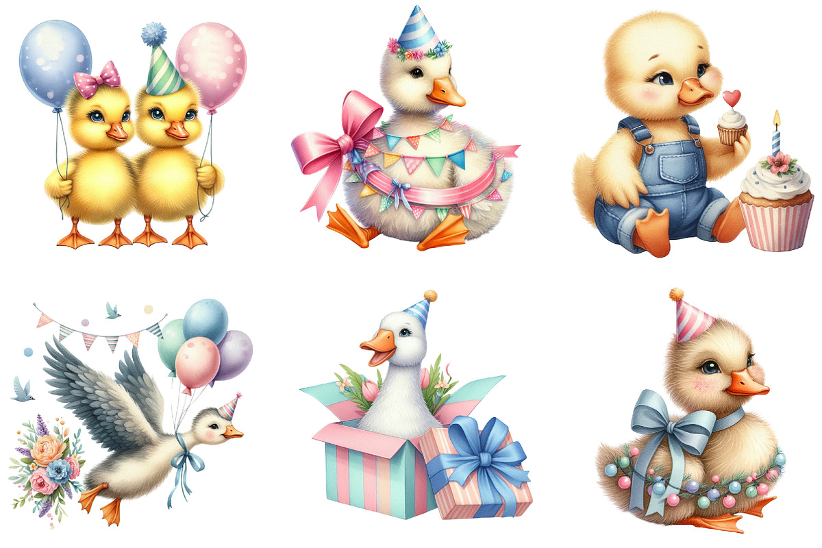 Watercolor Baby Goose Birthday Clipa, an Illustration by DreamArtGraphic (Photo 2 of 5)