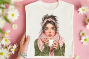 Whimsical Valentine Coffee Girl Clip, an Illustration by Libby Wishes (Thumbnail 2 of 7)