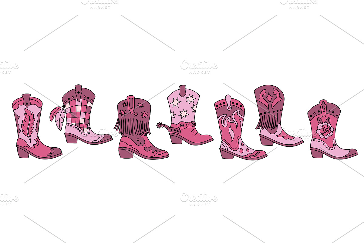 Pink cowgirl boots. Vintage west and, an Object Illustration by YummyBuum