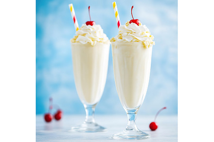 Two vanilla milkshakes with whipped, a Food & Drink Photo by Lermont51