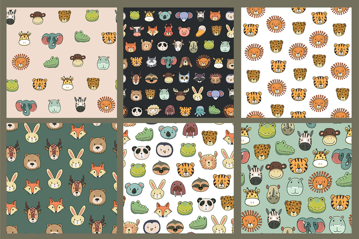 Funny Animal faces illustrations set, an Animal Illustration by GooseFrol (Photo 5 of 9)