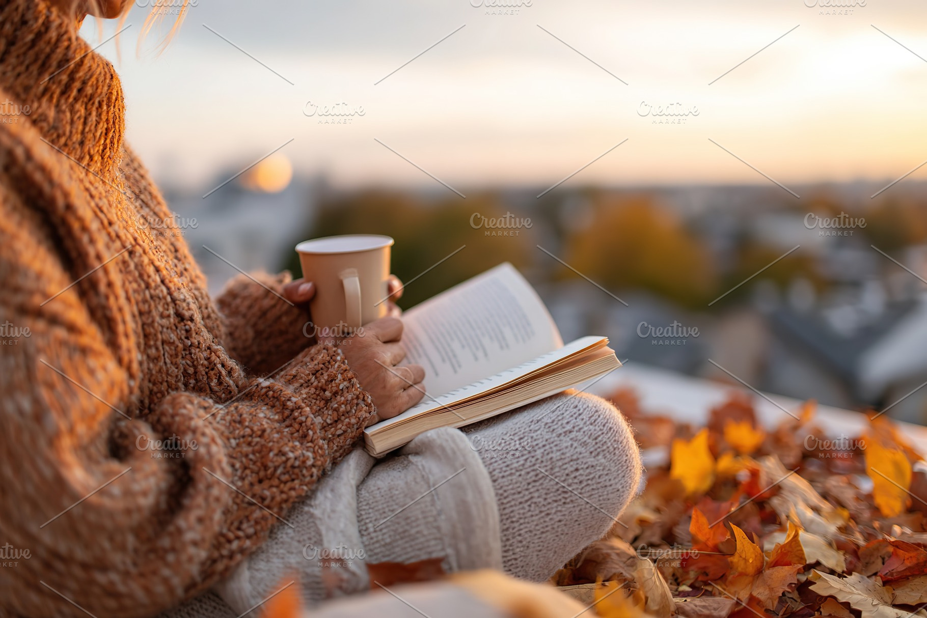 Cozy afternoon spent reading a book while enjoying a warm drink in autumn sunli, a Photo by AlyaAnd