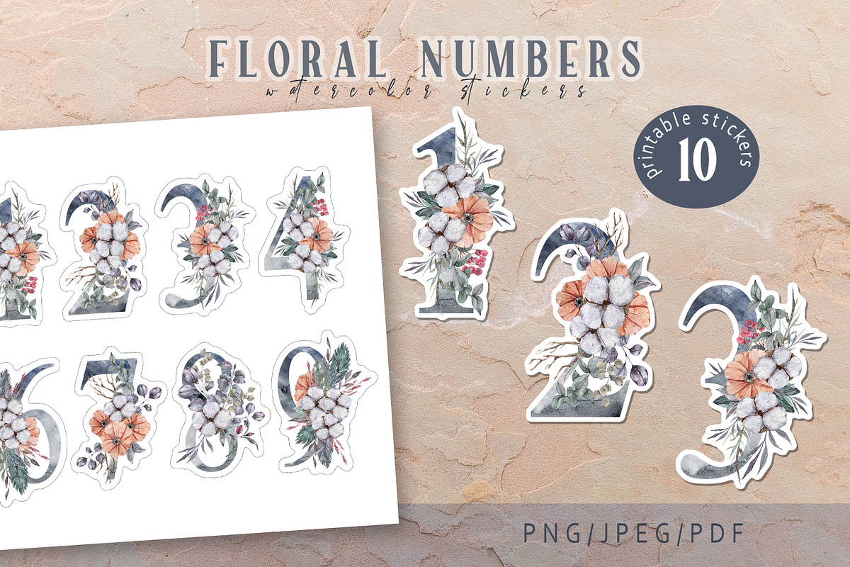 Floral printable number stickers, a Stationery Template by Tiana Geo (Photo 3 of 3)