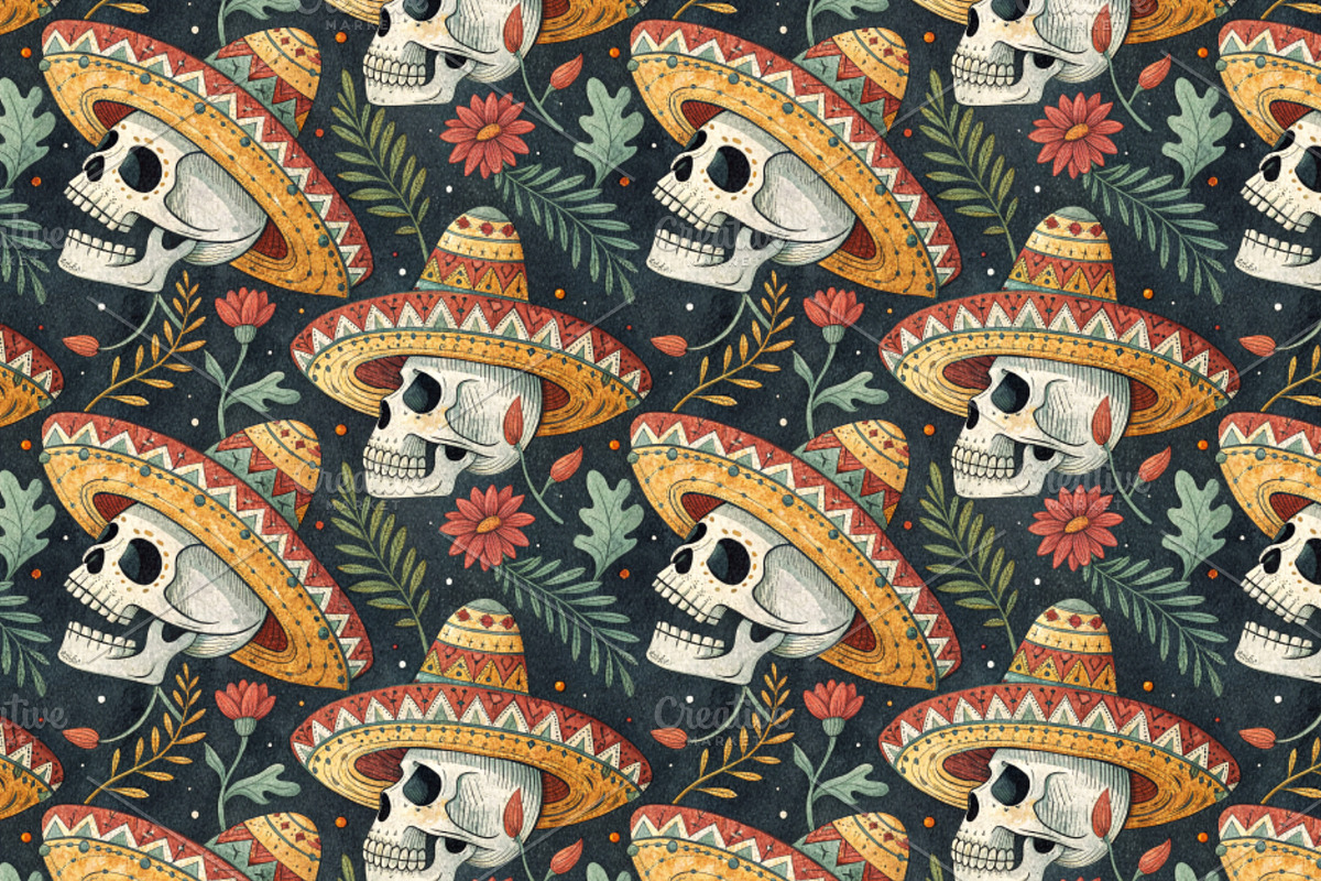 Seamless Pattern Day of the Dead, a Pattern Graphic by Designs by Helen Trupak (Photo 10 of 12)