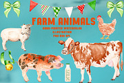 Farm Animals Watercolor Bundle, an Animal Illustration by Olexandra Mur (Thumbnail 1 of 5)