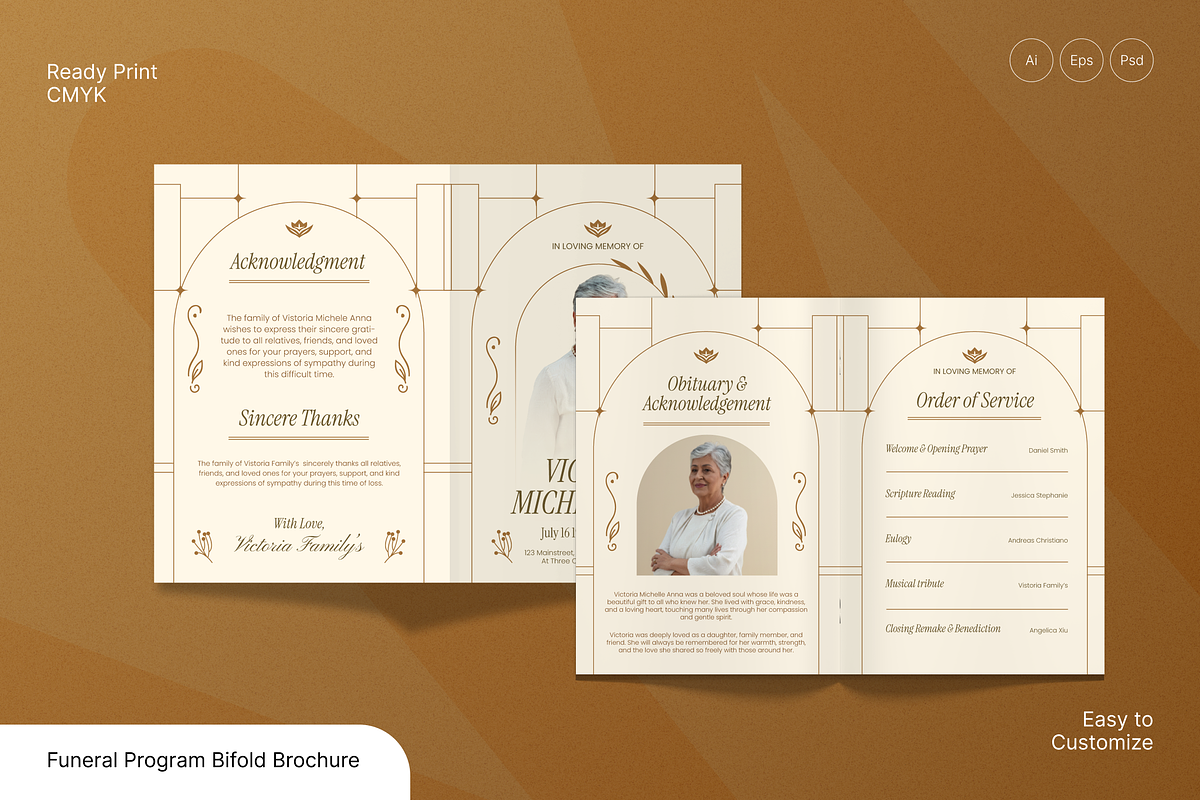 Funeral Program Bifold Brochure, a Flyer Template by Annora Studio (Photo 1 of 6)