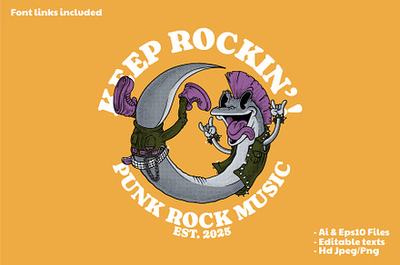 retro gecko mascot in rocker outfit