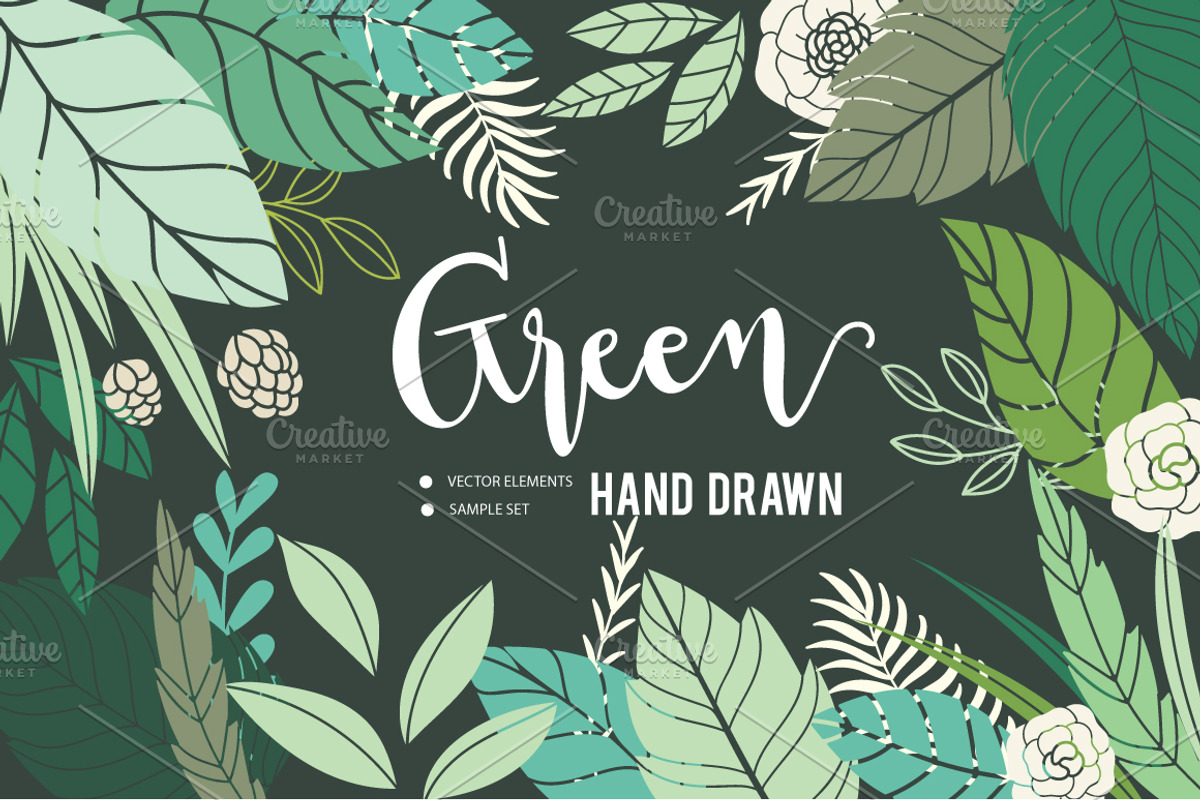 GREEN VECTOR ELEMENTS AND PATTERN, a Decorative Illustration by MooBeer (Photo 1 of 5)