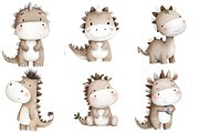 Watercolor Cute Dinosaur Clipart, an Illustration by Designworld (Thumbnail 2 of 4)