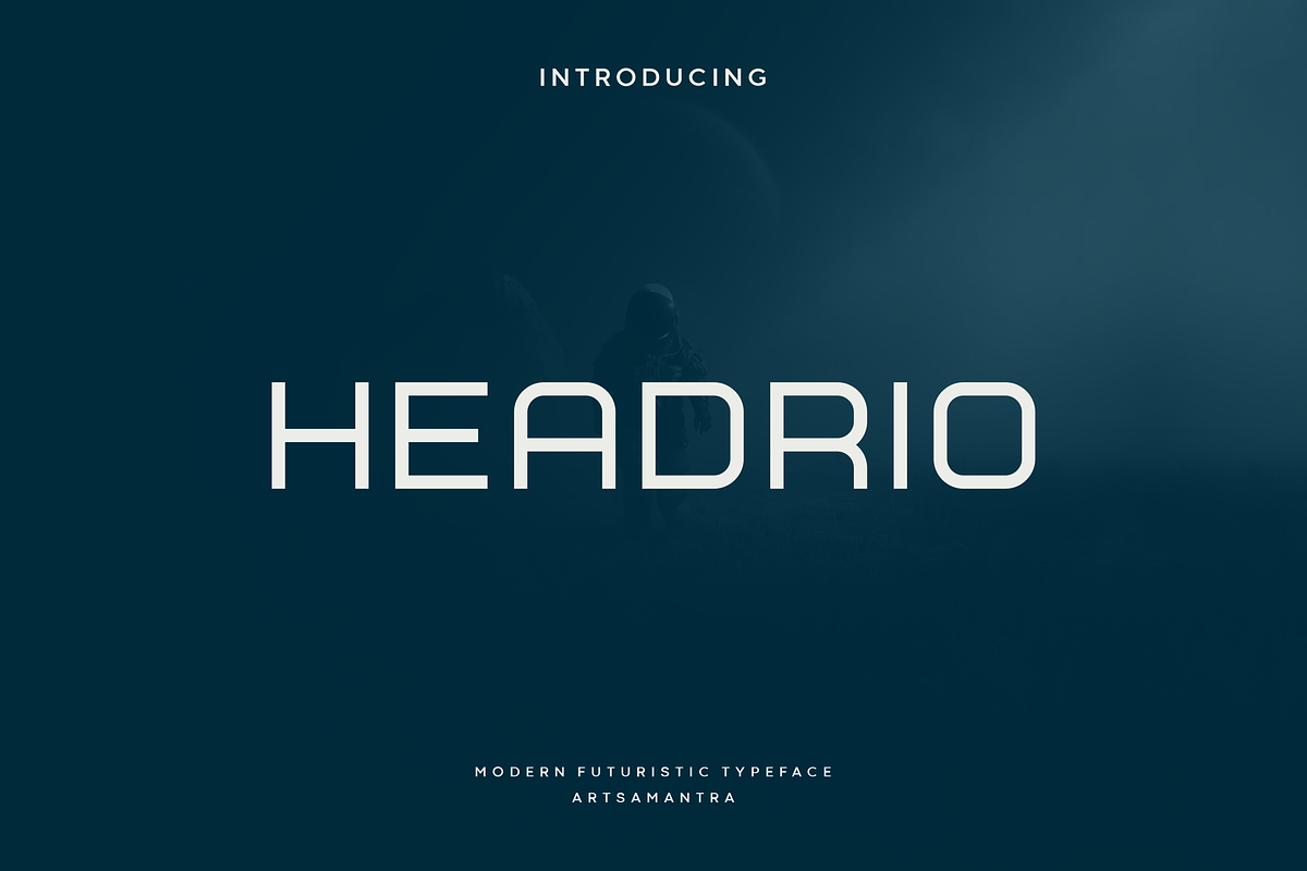 Headrio - Futuristic Typeface, a Serif Font by garismantra (Photo 1 of 4)
