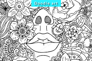 5 Doodle Set Girl With Flowers