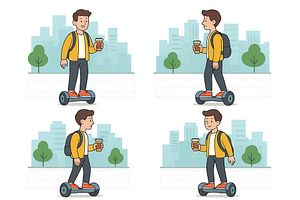 Young man riding a hoverboard in the, an Illustration by ZinetroN