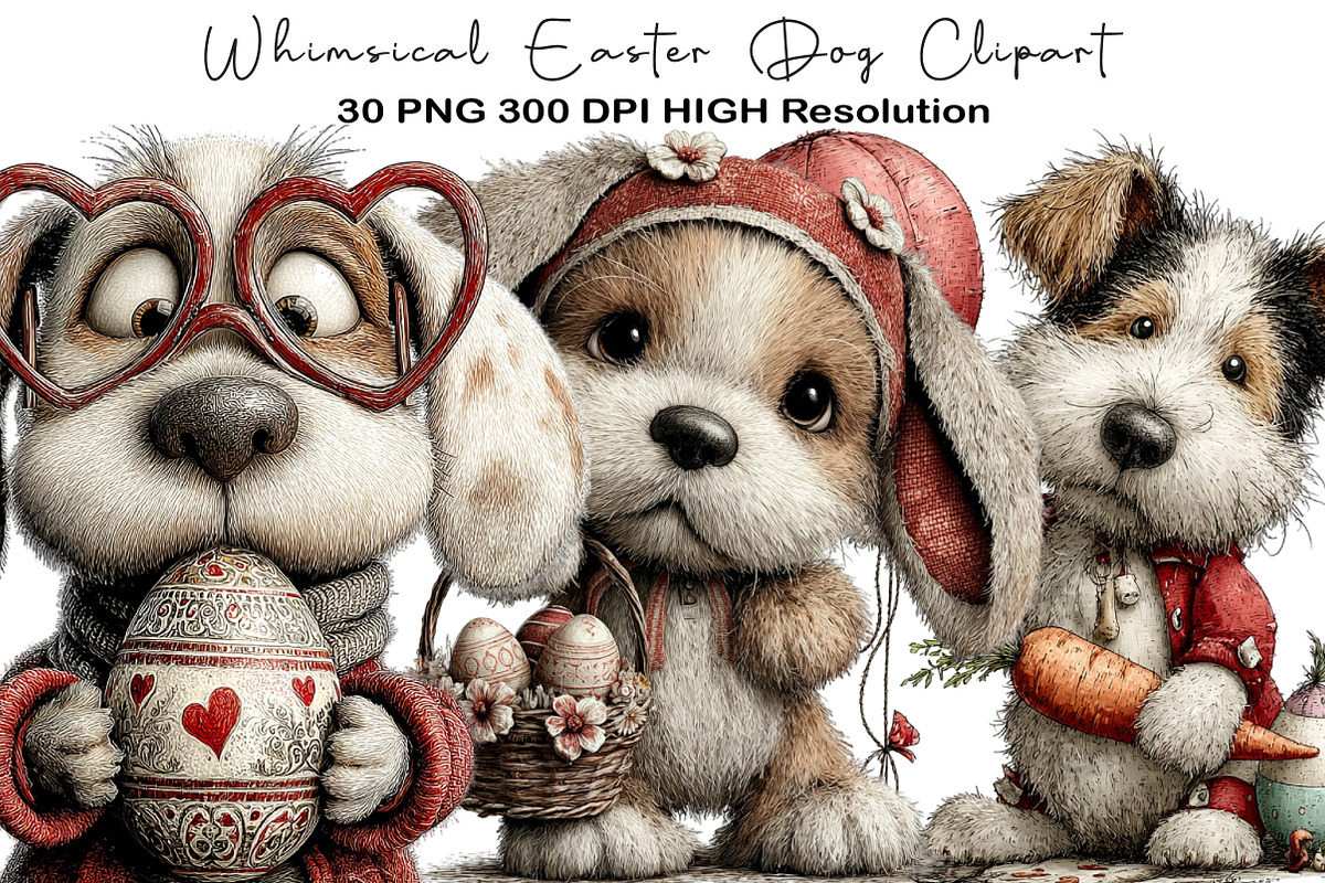 Whimsical Easter Dog Clipart, an Illustration by Black Bird Studio (Photo 1 of 6)